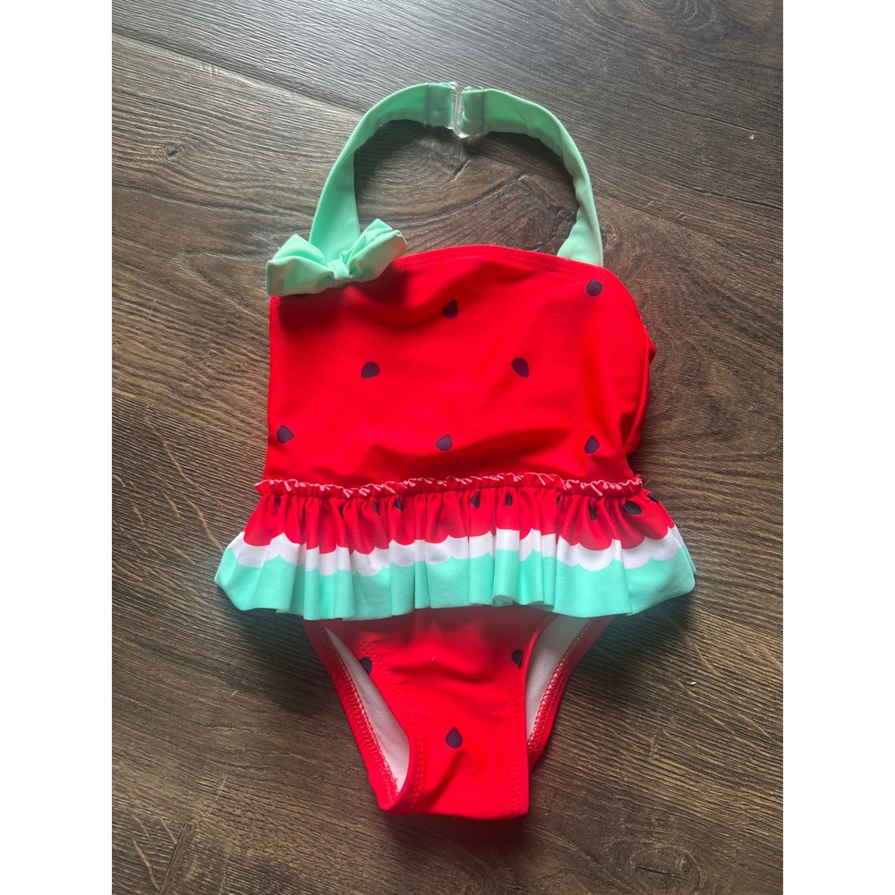 Circo Baby Girls Watermelon One Piece Swimsuit Red Green Ruffle Halter 9M